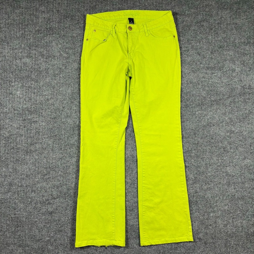 South Pole‎ Jeans Womens Size 11 Neon Green Stretch Y2K Straight Leg Low Rise